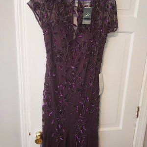 Adrianna Papell Floral Beaded Godet Gown Plum 16